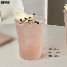 DFMEI ins風反口透明玻璃杯高級感字母咖啡杯大容量冷飲杯果汁杯牛奶杯, 1個