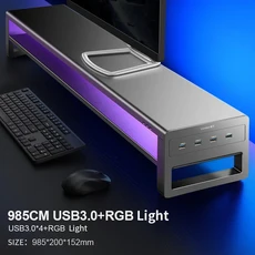 Vaydeer 2 티어 알루미늄 모니터 스탠드 무선 충전 및 4 포트 USB 3.0 허브 데이터 지지대