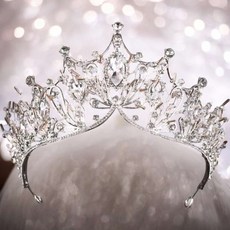 여성용 투명 크리스탈 실버 왕관장식 신부 웨딩촬영 웨딩왕관 러블리헤어밴드