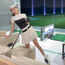 臺灣出貨 休閑氣質運動短袖polo領女高爾夫百褶裙套裝網球裙2025夏季