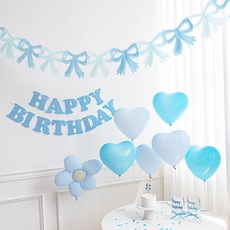 로나파티 생일 파티 가랜드 7종 소품 꽃 하트 풍선 스카이 블루 홈 데코 용품, 1개, 해피벌스데이 가랜드 생일파티 7종 - 블루