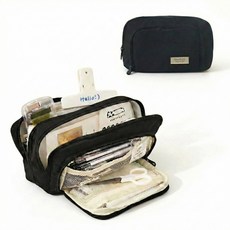 뭉클톡톡 패브릭 심플 대용량 3단 필통, 1개, 블랙