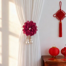 화사한 꽃장식 진주 커튼 타이백 선물용 기숙사 데일리, 1개, 조절형 순백색 1개