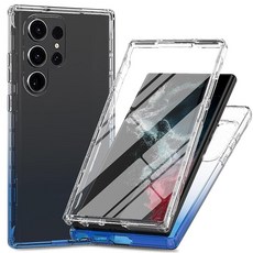 UUCOVERS 삼성 갤럭시 S25 울트라 (2025) 6.9인치 케이스 액정보호필름 풀 바디 보호 견고한 투명 TPU 뒷면 튼튼한 충격 방지 실리콘 범퍼 커버 갤럭시, Galaxy S24 Ultra (2024) 6.8", 02# 블루