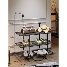 （鞋架）北歐風鐵藝入門鞋架簡易門口免安裝多層金屬傢用輕奢鞋櫃收納神器, 黑色3層（長65*寬30*高71）, 1個