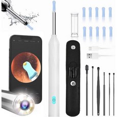 이어 왁스 제거 도구 카메라 800W 픽셀 FHD 스마트 비주얼 클리너 6 스푼 WiFi 장착 iPhone iPad 및 Android 키트 흰색, White, 1개
