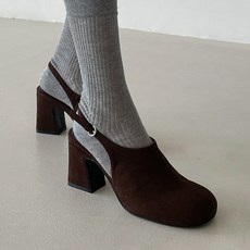 속가보시 청키굽 스웨이드 슬링백 미들힐 7cm 통굽힐