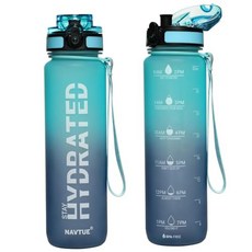 NAVTUE 캐리어 백이 있는 물병 946.4ml(32온스) 스포츠 넓은 입구 동기 부여 및 누출 방지 음료 병 BPA 프리 트라이탄 체육관 피트니스 야외용 휴대용 스트, 터키석 블루 그라데이션