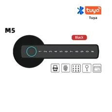 RAYKUBE M5 Tuya BLE 지문 잠금 디지털 전자 비밀번호 키 IC 카드 Smartlife 앱 해제, 01 M5 Black