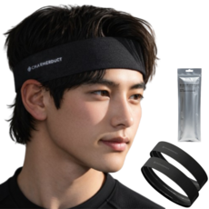 차머덕트 기능성 헤어 스포츠 운동 땀방지 헤드 밴드, 2개, 블랙