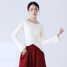 한국무용 연습복 상의 무용기본의류 제품 무용입시상의 발레 의상 트럼펫 고전 소매 현대무용, L, 먹이, 7.유백색 L