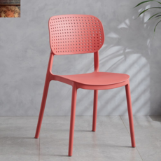 가정용 체어 컬러 포개지는 식당 스툴 인테리어 식탁 의자 플라스틱 카페 등받이, 레드【펀칭 버전】, 1개