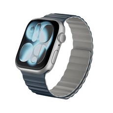 MAGEASY Skin Duo 雙面親膚矽膠磁吸錶帶 適用 Watch Ultra 2 3 44 45 49mm 此商品適用, Skin-午夜藍+水泥灰,44/45/46/49mm
