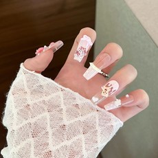 DFMEI 貓眼穿戴甲純手作指甲片假指甲穿戴美甲甲片高級感細狗長款, 1個, 1g, SG710【胶水+果冻胶+砂条+清洁片+卸甲棒】:袋裝S