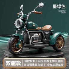 아동용 전동 삼륜차 어린이 전기차 충전식 리모컨 탑승 완구, 전기 구동, 1개, 플래그십 그린골드 이중 리모컨 12V 초대형