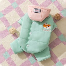 秋冬季寵物衣服 柯基狗狗連帽可拆四腳保暖棉衣 中型犬服飾, 蒂安綠, 1個
