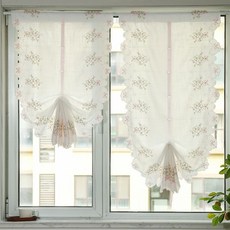 小清新成品窗簾 免打孔安裝 廚房半簾 刺繡紗 升降提拉 氣球簾, 小蝴蝶布款（單片穿杆 不含杆）,平鋪 寬度83cm*高度115cm