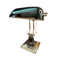 復古銀行家檯燈，黑色金色經典設計，可調節閱讀工作檯燈, 黑色+鉻色