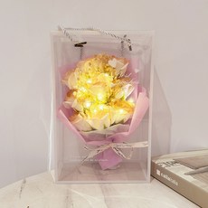 台灣發貨 統編 限時下殺 母親節520禮物碎冰藍香皂玫瑰花束帶燈手提禮盒創意禮品畢業花束 情人節花束 香皂仿真花 永生, （9朵香檳玫瑰滿天星+PVC禮盒+燈串+, 1個