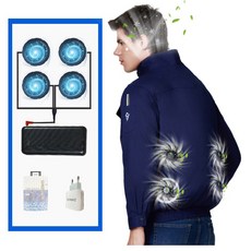 ZHINUO 지누오 선풍기 옷 의류 에어컨 자켓 근무복 시원한 아이스 선풍기옷 냉풍 작업복세트 잠바 30000mA/50000mA 배터리 단계 조절가능, 남색 * 50000mA 선풍기*4, 4XL, 50000mA 선풍기*4, 1개