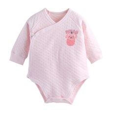 雪倫小舖 童裝純棉包屁衣 長袖睡衣緹花空氣棉斜開式連身衣，柔軟舒適，方便穿脫