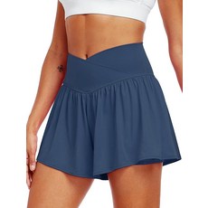CADMUS 여성용 운동용 반바지 2 in 1 하늘거리는 러닝 스판덱스 나비 운동 테니스 치마바지 1팩: 23# 네이비 블루 XS