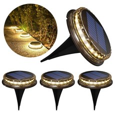 免插電太陽能圓形LED戶外燈四入組，庭院花園裝飾燈，防水耐用，節能環保，自動感應照明, 4入組