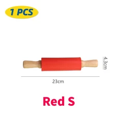 1/4Pcs 비 스틱 실리콘 롤링 핀 나무 손잡이 과자 반죽 밀가루 롤러 주방 요리 아이 파스타 반죽을위한 베, 15 1Pcs  Red S