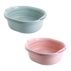 雙層瀝水籃 多功能簍空置物籃, 藍色, 1個