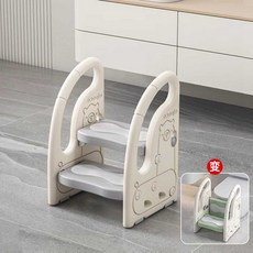 러닝타워 접이식 사다리 선물 의자 계단 발판, 1개, 회백색 2단 미끄럼방지 발판