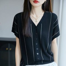 1/1+1여성 여름 브이넥 니트 반팔티 캐주얼 티셔츠