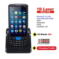 CHWEI 견고한 휴대용 NFC PDA 64GB 4GB 4G 2D 카메라 스캐너 13 LTE 8MP 단말기 바코드 IP66 안드, 1D 966 Cradle