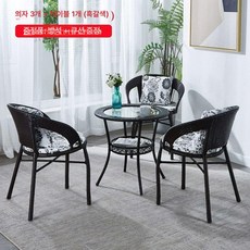 라탄테이블세트 베란다의자 연탄테이블 테라스테이블, 검정 갈색 내장 유리 3인용 1테이블