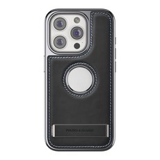 適用於iPhone15Pro手機殼PU素皮貼皮支架電鍍殼適用於蘋果14手機保護套
