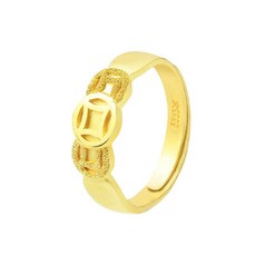 【炫麗】9999純金 黃金對戒 結婚對戒 黃金古錢對戒 男女對戒 黃金寬版戒