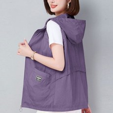 ORZQU 중년여성 얇은 후드조끼 심플 루즈핏 캐주얼 엄마옷 여름 민소매 가디건 빅사이즈