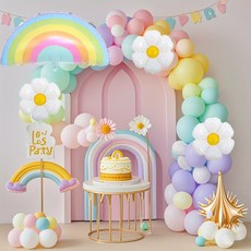 CEUQIESO 마카롱 혼합 색상 아치 풍선 세트 무지개 풍선 데이지 풍선 포함 일반 이벤트 생일 파티 결혼식 장식용 총 143개