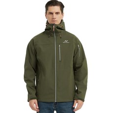 NORDIC OUTLAND 남성용 방수 소프트쉘 레인 재킷 후드 윈드브레이커 7 포켓 야외 활동을 위한 경량 쉘 아미 그린. XL