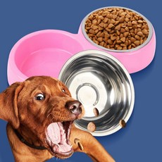 2구 스틸 강아지 밥그릇 고양이 물그릇 애견 스텐식기 애완 용물그릇 밥그릇 스텐식기 개 사료통 애견 dew+49909vn