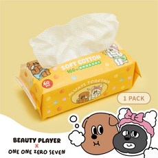 Beauty Player 快樂狗狗聯名款 純棉極柔潔膚巾 60抽, 1個, 1g
