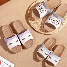 학생슬리퍼 발편한 학생 고양이 왕골 슬리퍼 여름 샌들 린넨 마