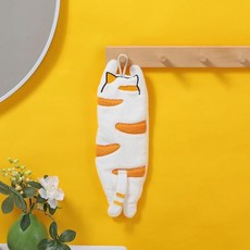 Tyrafry 귀여운 핸드 타월 걸이용 고리가 있는 욕실 타월 어린이 핸드 타월 동물 극세사 코랄 플리스 흡수성 핸드 타월 주방 욕실 침실용, White Cat