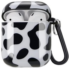에어팟 슬리브와 호환되는 암소 패턴 케이스 에어팟 1&2 무선 및 유선 충전 쉘과 호환되는 전체 보호 소프트 TPU 에어팟 커버 ZPYOU - 소, 에어팟 슬리브와 호환되는 암소 패턴 케이스, 에어팟 1