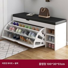 현관 슬림 신발장 접이식 수납장 벤치형 3단 신발정리함, 1단, 플립커버보조칸 웜화이트 100cm