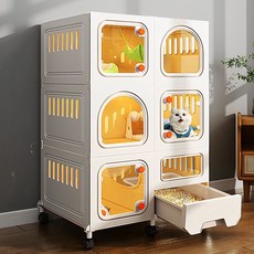 日式貓別墅 家用室內貓籠 多層雙層三層大型貓籠 貓廁所貓砂盆一體 環保材質 免工具安裝 舒適透氣, 大3層格子貓房105X45.5X105送,升級款:自動續水寵物碗+貓窩+吊床+基礎, 1個