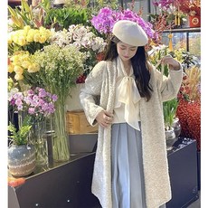 가을 겨울 임산부 니트 카디건 루즈 나른 부클 중기장 니트 코트