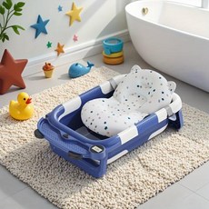 새생명자 및 유아 024개월용 접이식 아기 목욕통 휴대용 여행 목욕통 부드러운 쿠션 지원 튼튼한 플라스틱 프레임 및 내장된 스탠드 실내실외 사용을 위한 화려한 색상 아기 목욕통, 1)파란색