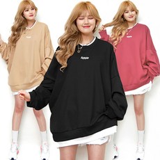 마이쏭 여성 빅사이즈 기모티 박스티 겨울맨투맨 Apple레이어드오버핏맨투맨(기모)