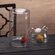 透明儲物罐 附熊耳朵造型蓋, 透明 直徑8cm高18cm, 2個