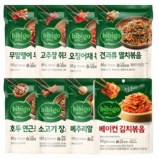 비비고 반찬모음(무말랭이+쥐포볶음+오징어채볶음+견과류멸치볶음+호두연근조림+소고기장조림+메추리알장조림+베이컨김치볶음), 1세트, 740g